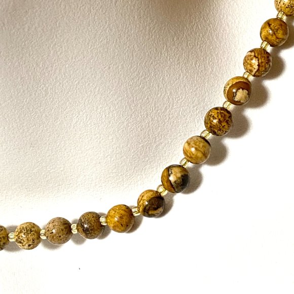 Jasper Stone Beaded Necklace, Genuine Gemstone Stackable Layering Necklace - Picture 3 of 9